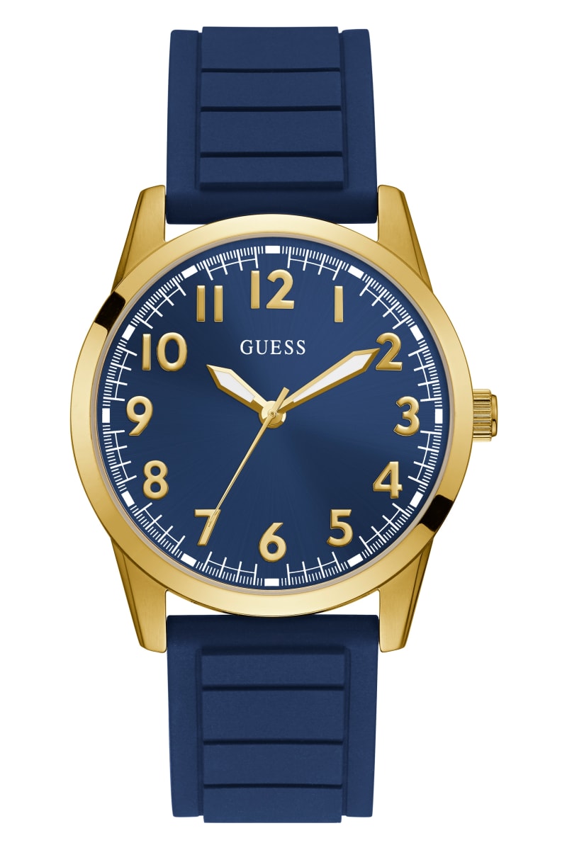 Gold Tone and Blue Silicone Analog Watch