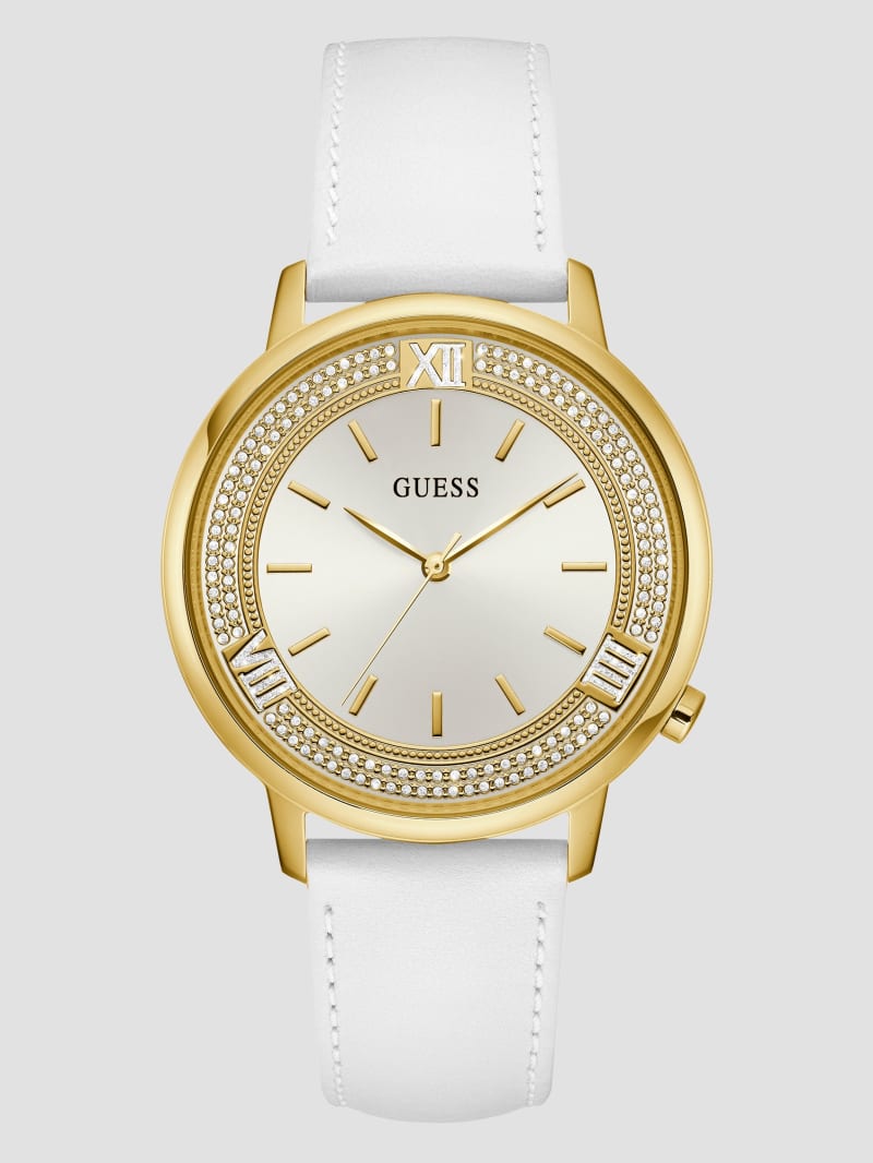 Gold Tone and White Analog Watch GUESS Factory