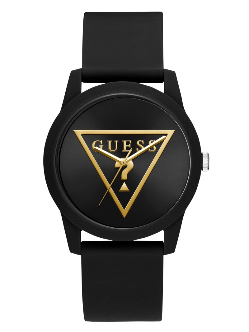 タイムセール！】 ゲス メンズ 腕時計 アクセサリー Men's Gold-Tone Glitz Black Silicone Multi-Function  Watch 44mm