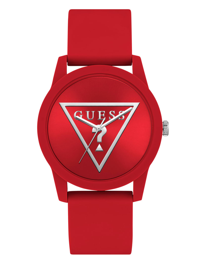 Silver-Tone and Red Silicone Analog Watch