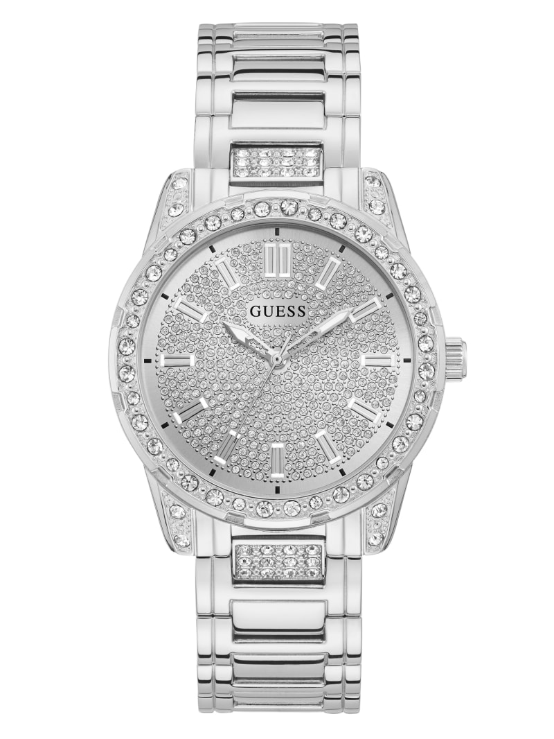 Silver-Tone Rhinestone Analog Watch | GUESS Factory