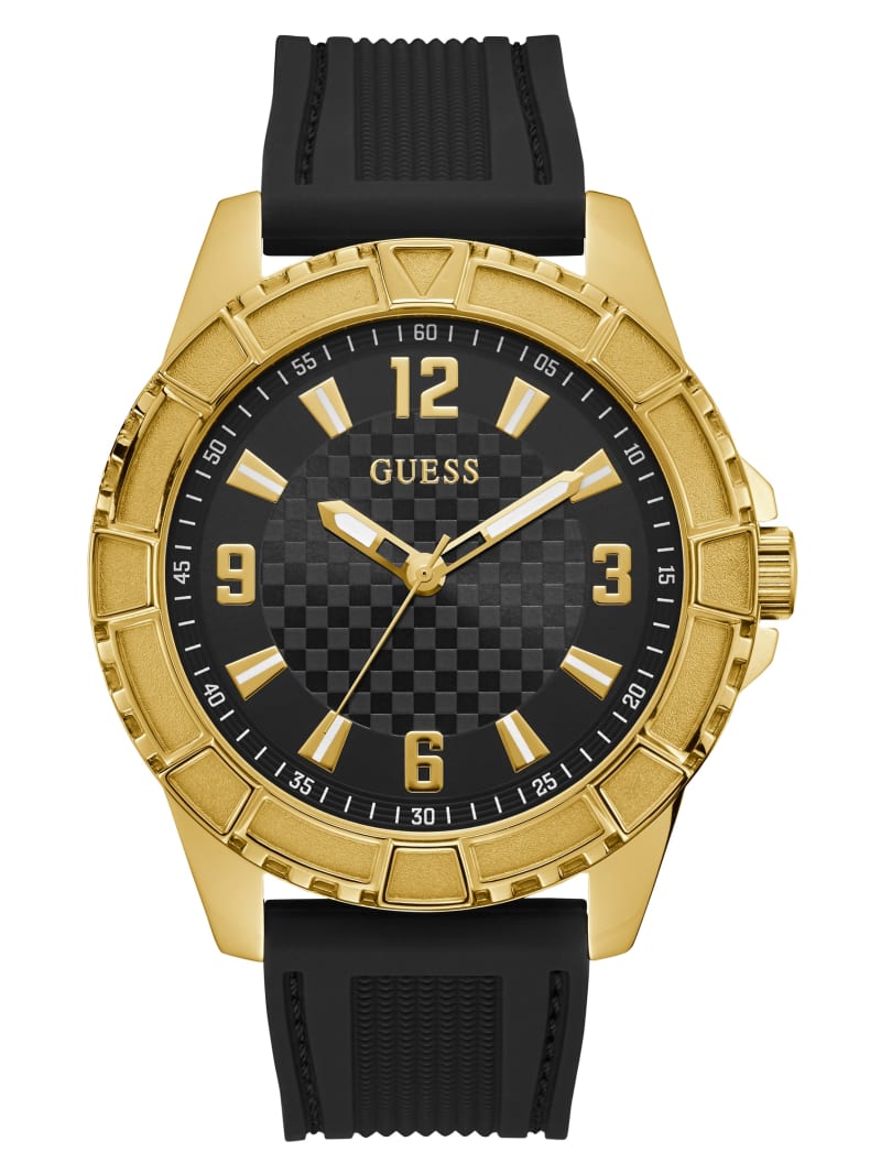 GUESS - specialseller GUESS Gold-Tone and Black Silicone Analog Watch U1364G1