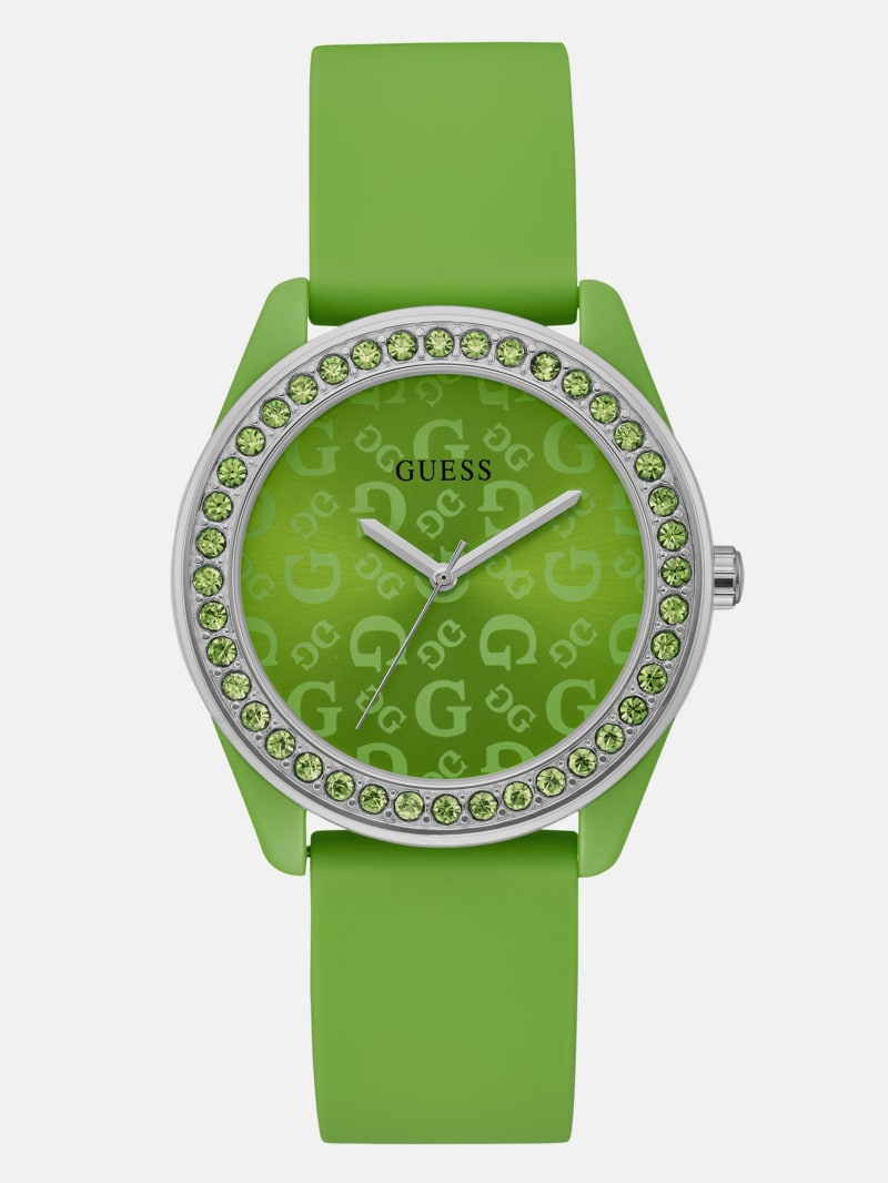 Green Rhinestone Silicone Analog Watch GUESS Factory