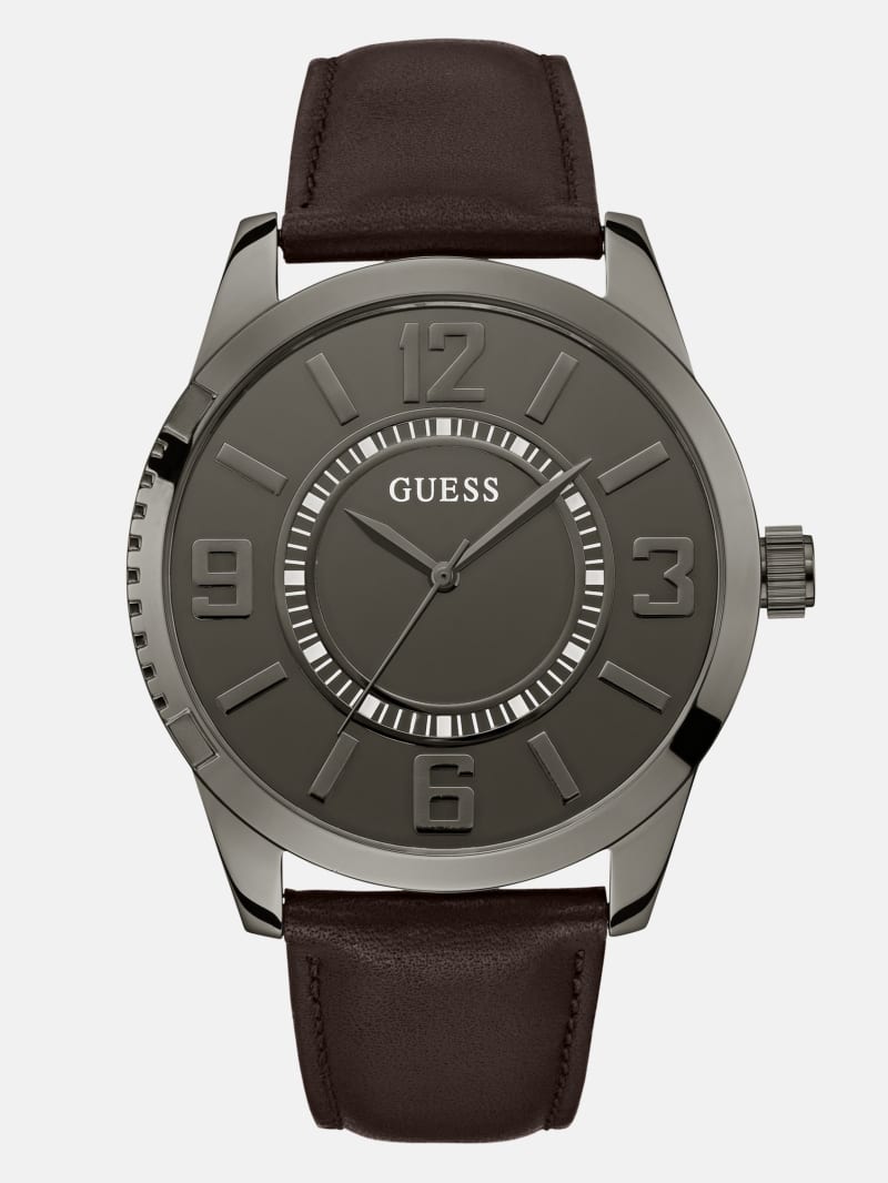 Gunmetal Leather Analog Watch
