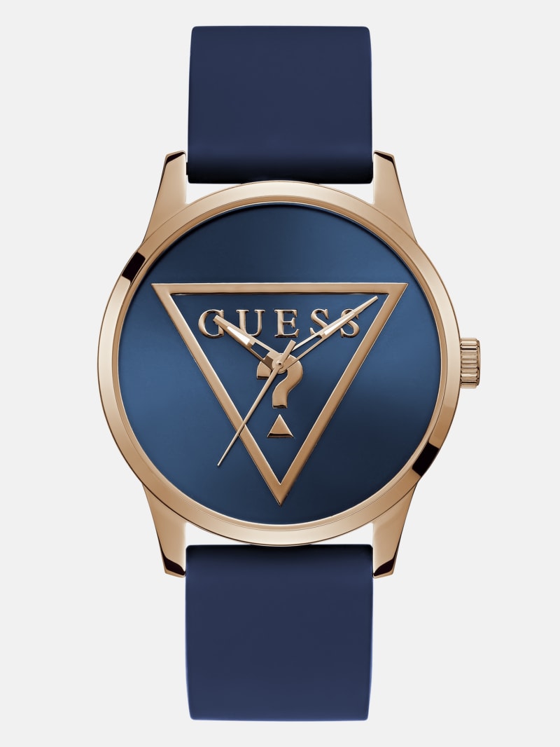 Rose Gold-Tone Triangle and Blue Silicone Analog Watch GUESS