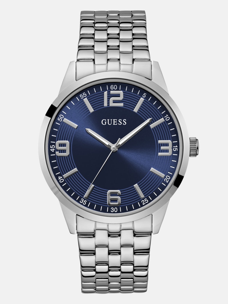 Silver-Tone and Blue Analog Watch | GUESS Factory