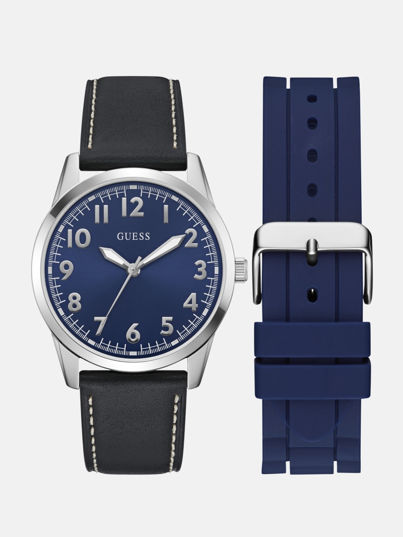 Silver-Tone and Blue Analog Watch Box Set | GUESS Factory
