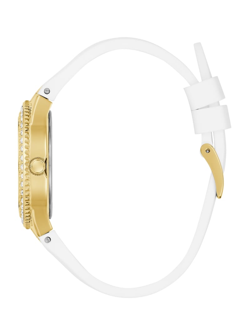 White and Gold-Tone Analog Silicon Watch | GUESS Factory