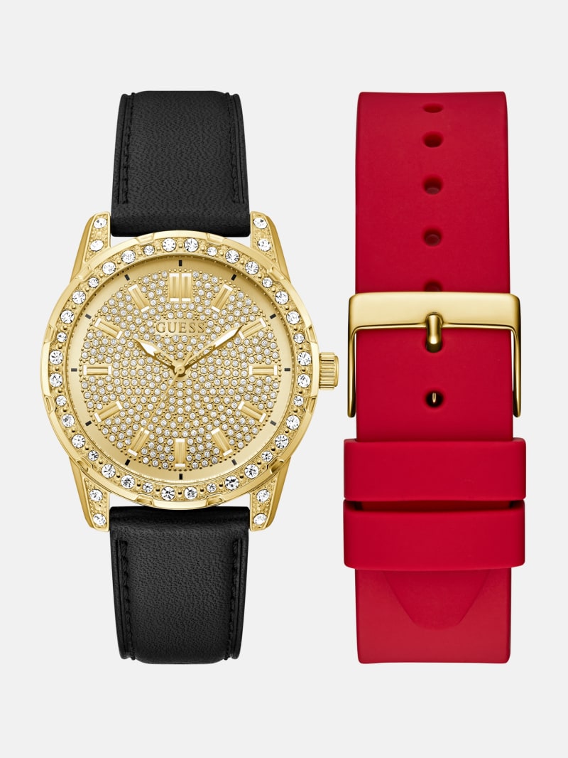 Leather Analog Watch Set GUESS Factory Ca