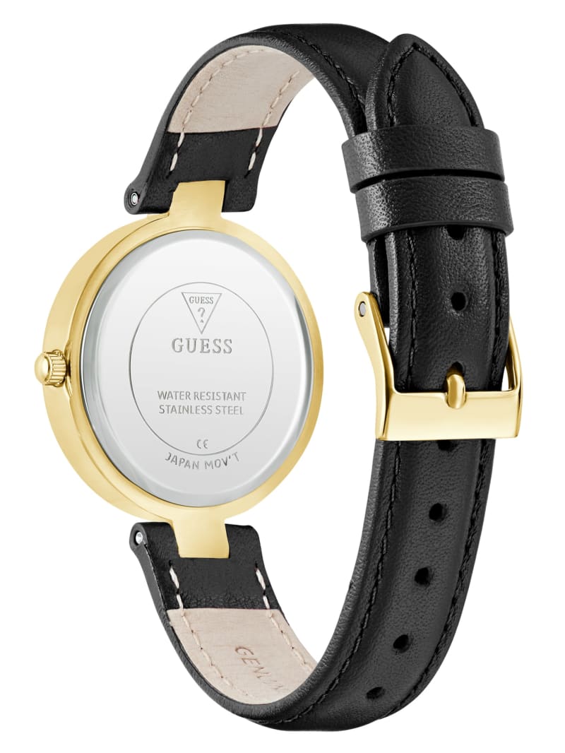 Gold-Tone Crystal and Brown Leather Analog Watch