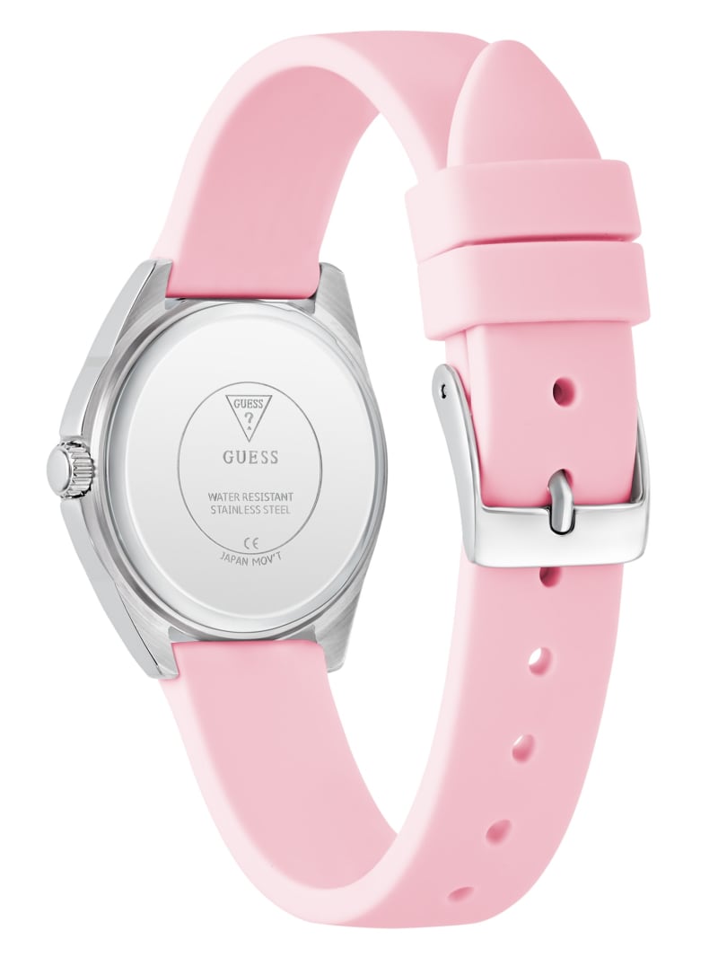 Silver-Tone Crystal and Pink Silicone Analog Watch | GUESS