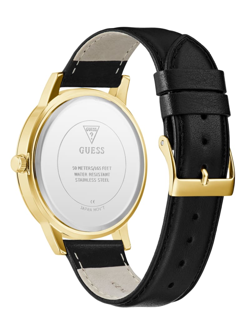 Gold-Tone and Black Leather Analog Watch