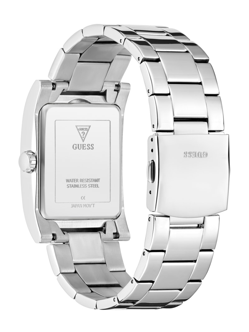 Silver-Tone and Blue Square Analog Watch