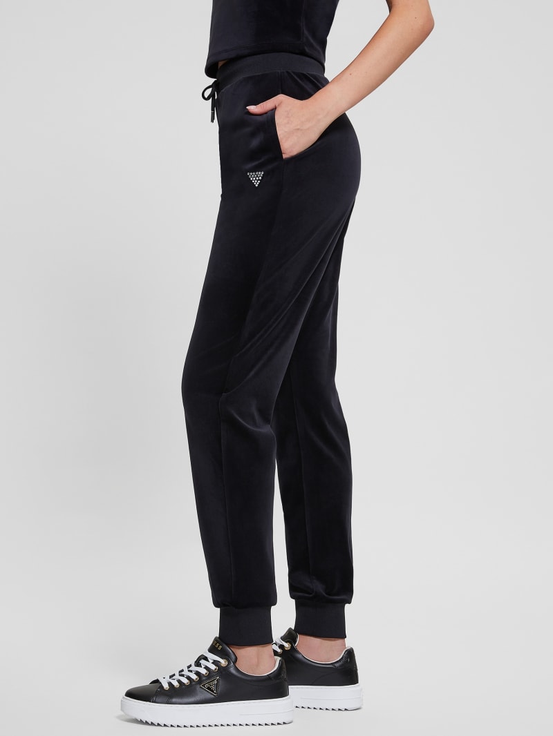 Black velvet joggers on sale