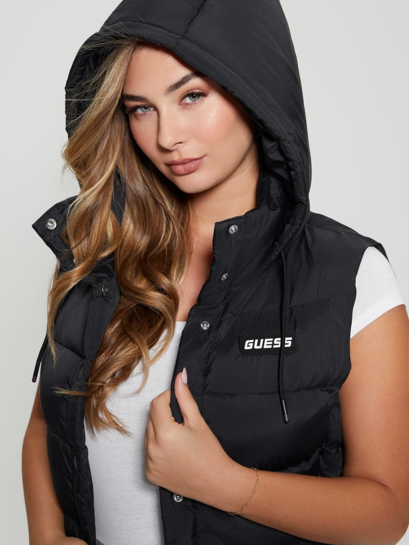 Cropped Puffer Vest - Black