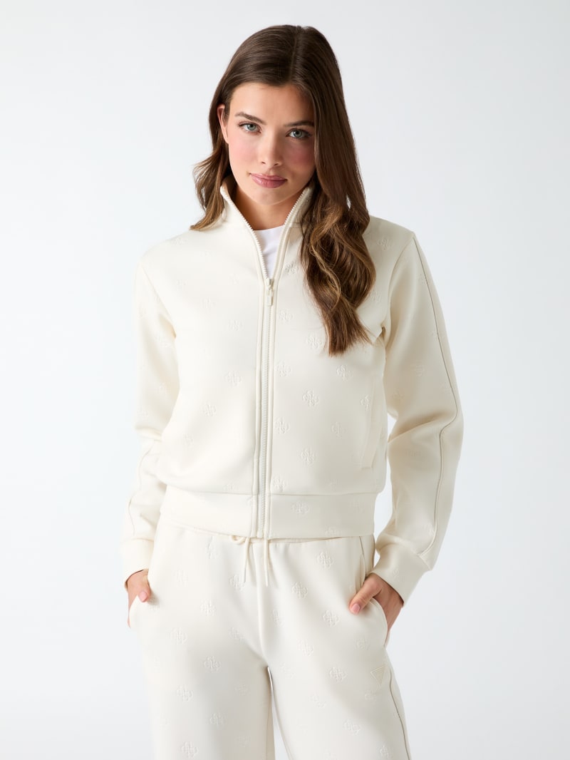 GUESS ジップアップニットフーディー 白 ホワイト Sサイズ ヒョンジン着用 GUESS® 4G logo sweatshirt