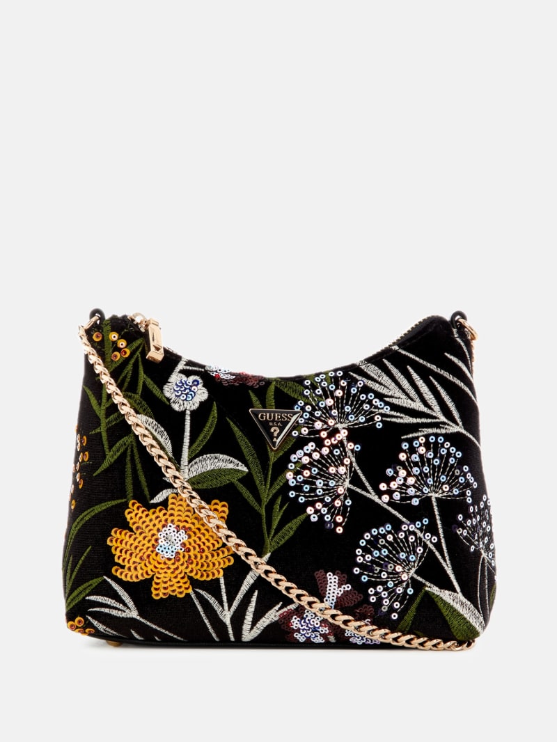 Zalina Velvet Sequin Floral Shoulder Bag GUESS Canada