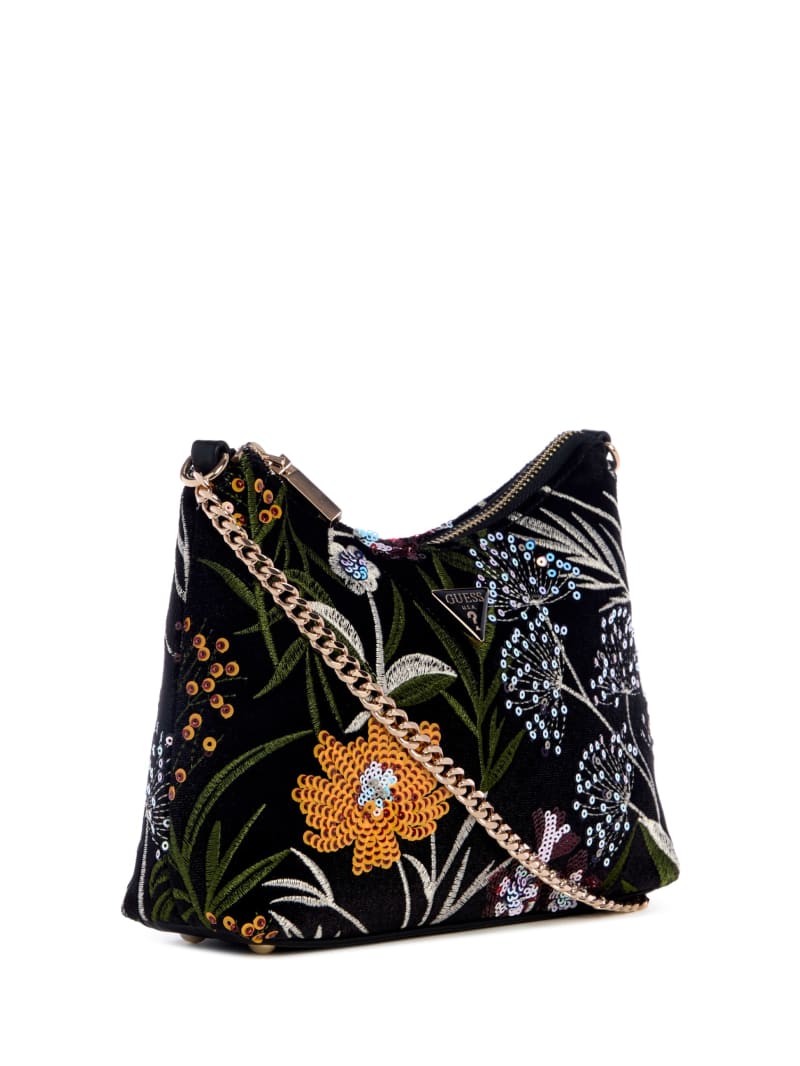 Zalina Velvet Sequin Floral Shoulder Bag