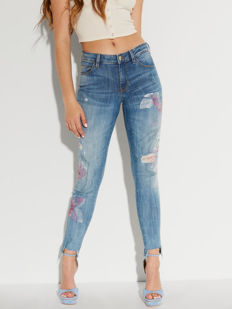Sexy Curve Floral Embroidered Skinny Jeans GUESS