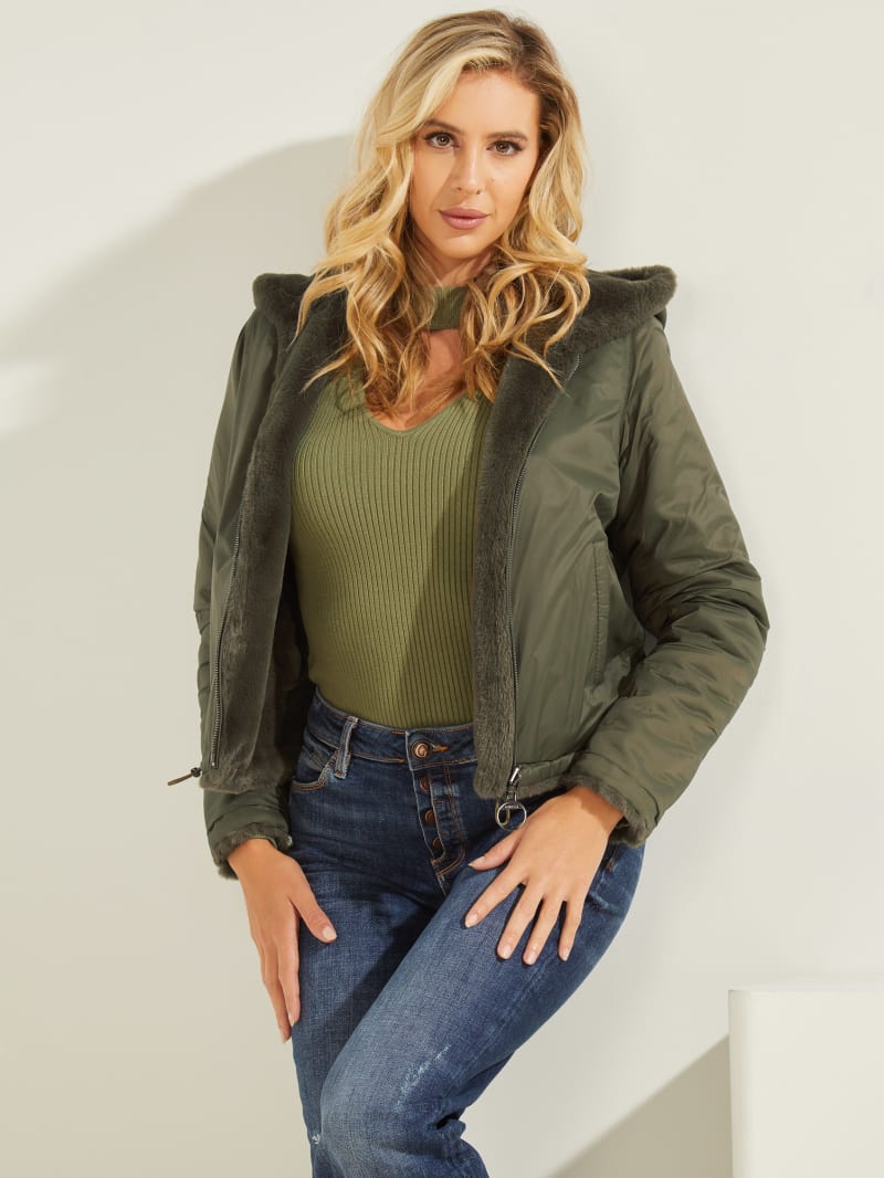 Guess reversible jacket with faux fur outlet