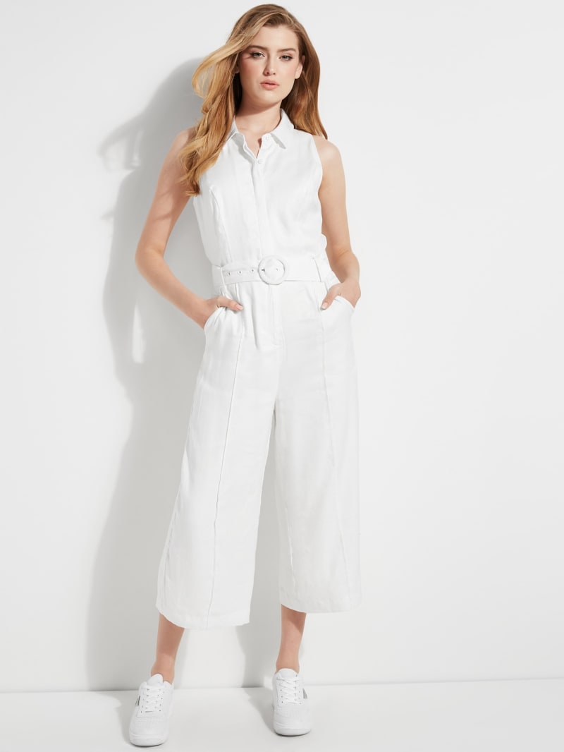 white linen jumpsuit