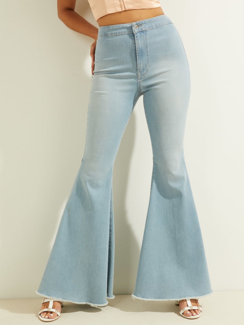 blue high rise flare jeans