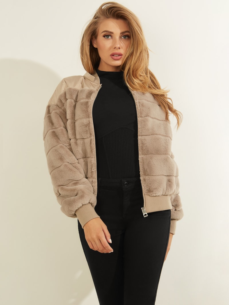 Guess fur bomber jacket sale