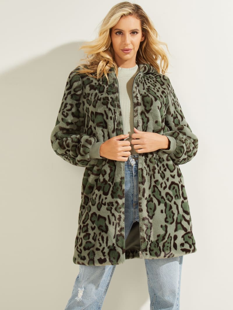 Guess Fernanda Leopard Faux-Fur Coat. 1