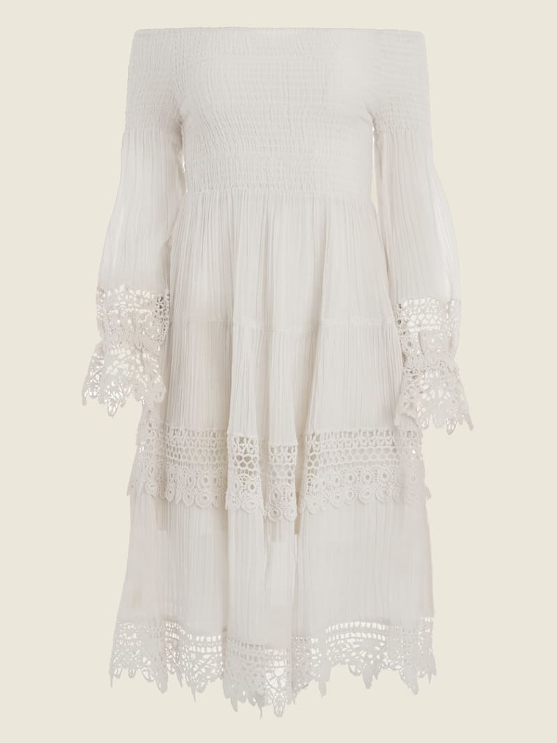 chinese dress ladies GUESS Womens Elvire Sangallo Dress, Pure White, Small at Amazon Women's  Clothing store main image 1
