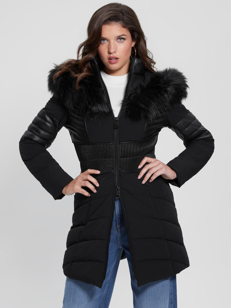 Guess black discount jacket with fur