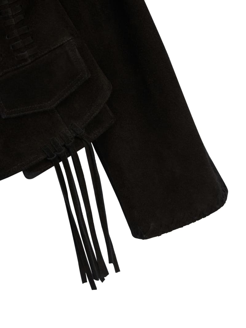 Black Suede Fringe Jacket | GUESS