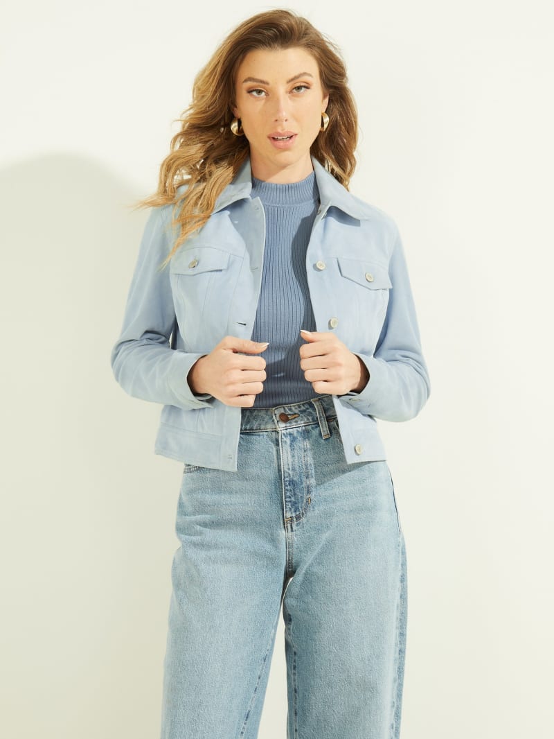 Rita Suede Leather Trucker Jacket GUESS Canada