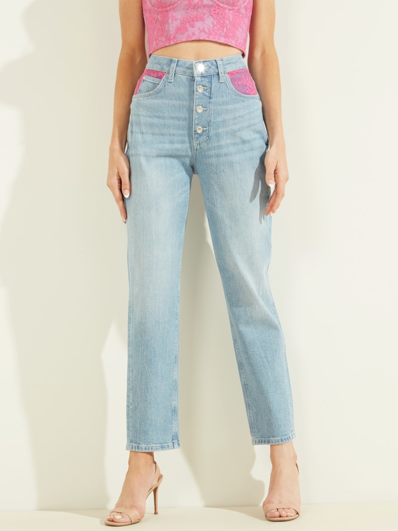 Lace Exposed Button Mom Jeans