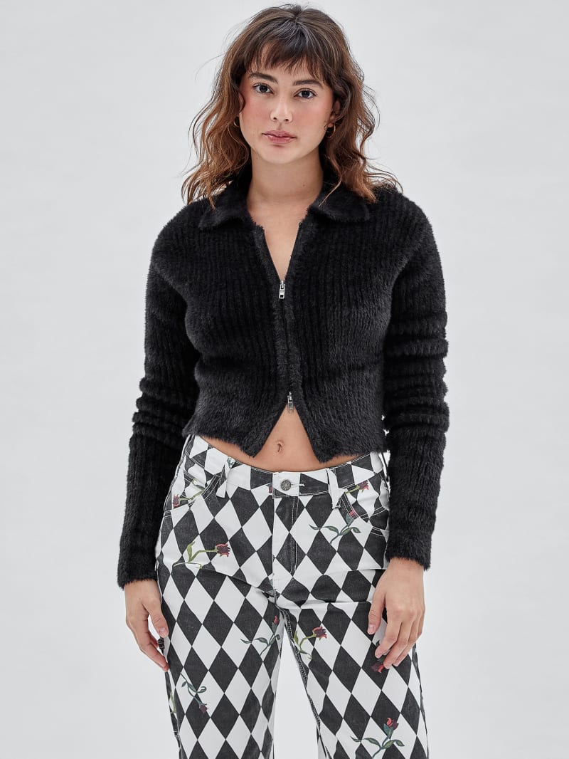 GUESS Originals Fuzzy Zip-Up Sweater