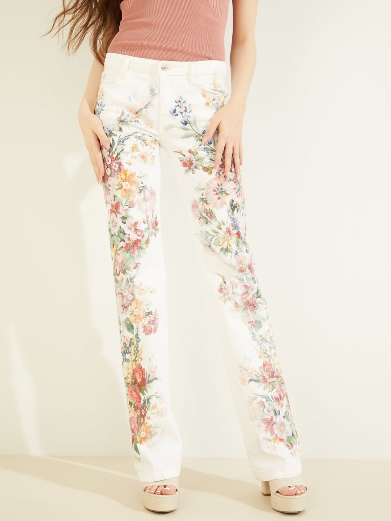 White floral jeans outlet