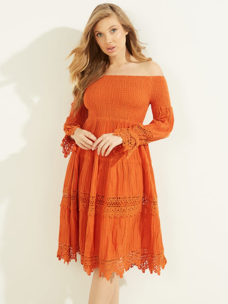 Guess red off the shoulder dress new arrivals