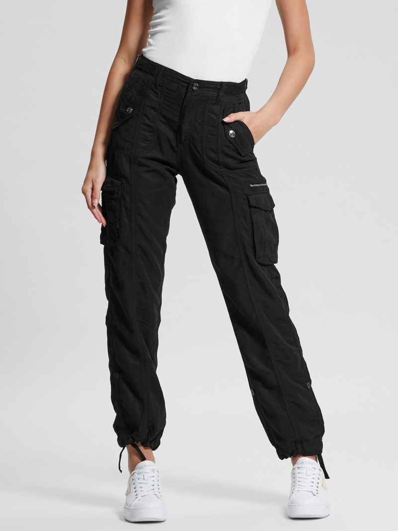 Carina Solid Cargo Pants With Pockets For Women - Black