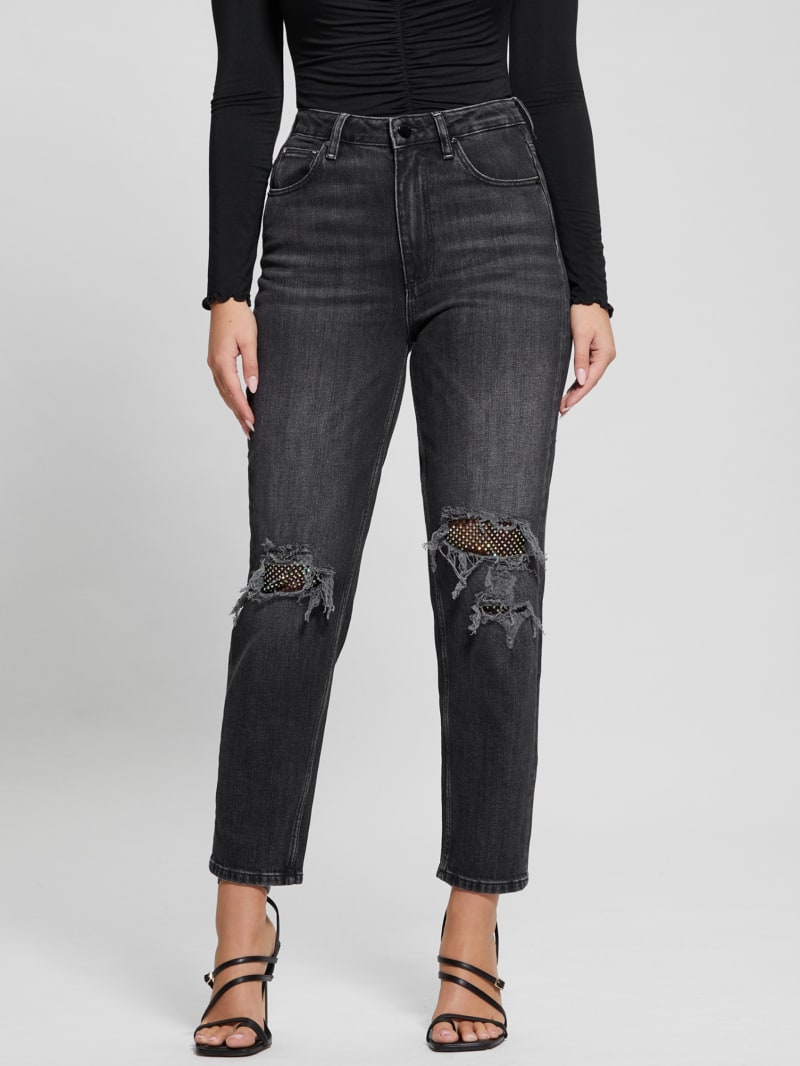 Black mom top jeans no rips