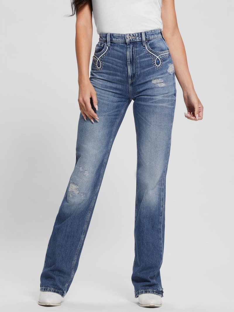 80s Embellished Distressed Straight Jeans