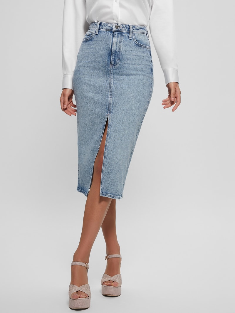 Mila Denim Midi Skirt | GUESS Canada