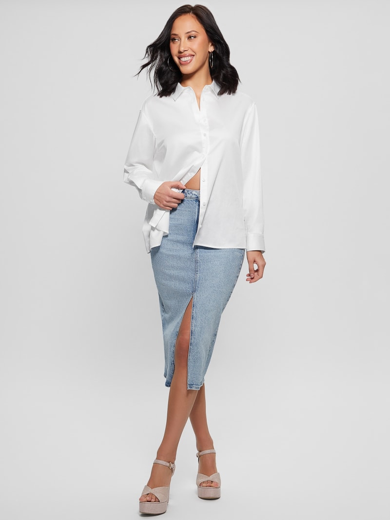 Mila Denim Midi Skirt | GUESS Canada