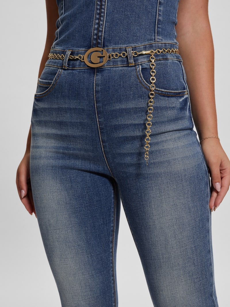Waist belt denim jumpsuit blue store