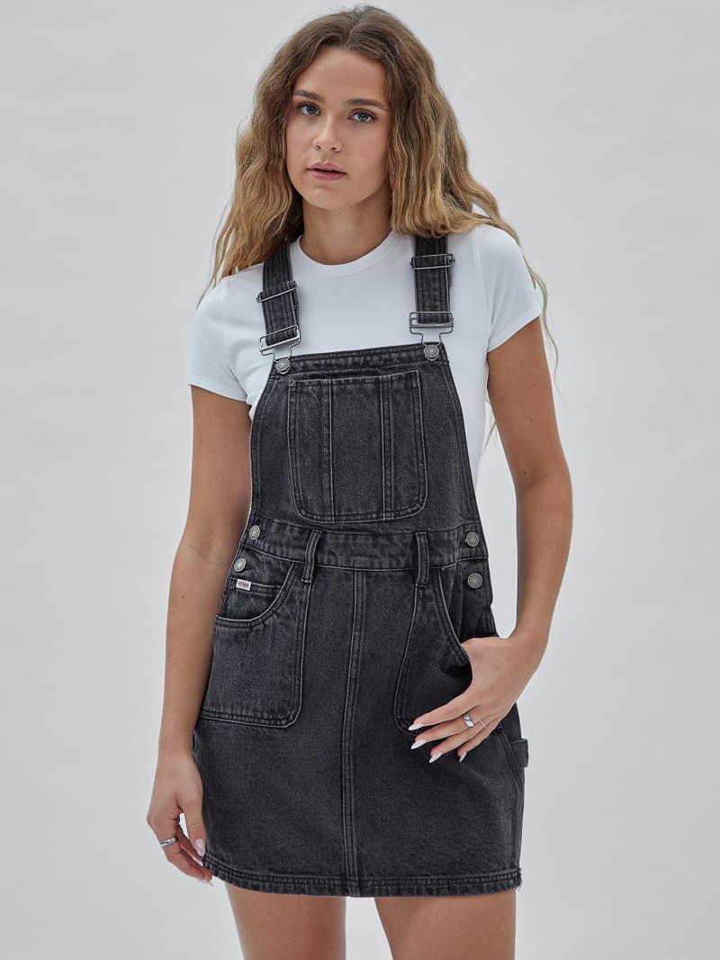 Denim overall online dress black