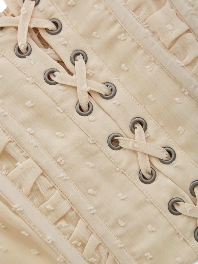 lace up layered corset（white,F） Amazon.com: RbCulf Women's Mesh Corsets Lace Sheer Overbust