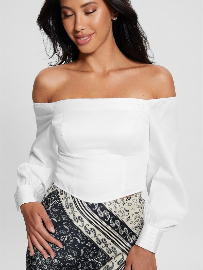 White bardot balloon best sale sleeve corset top