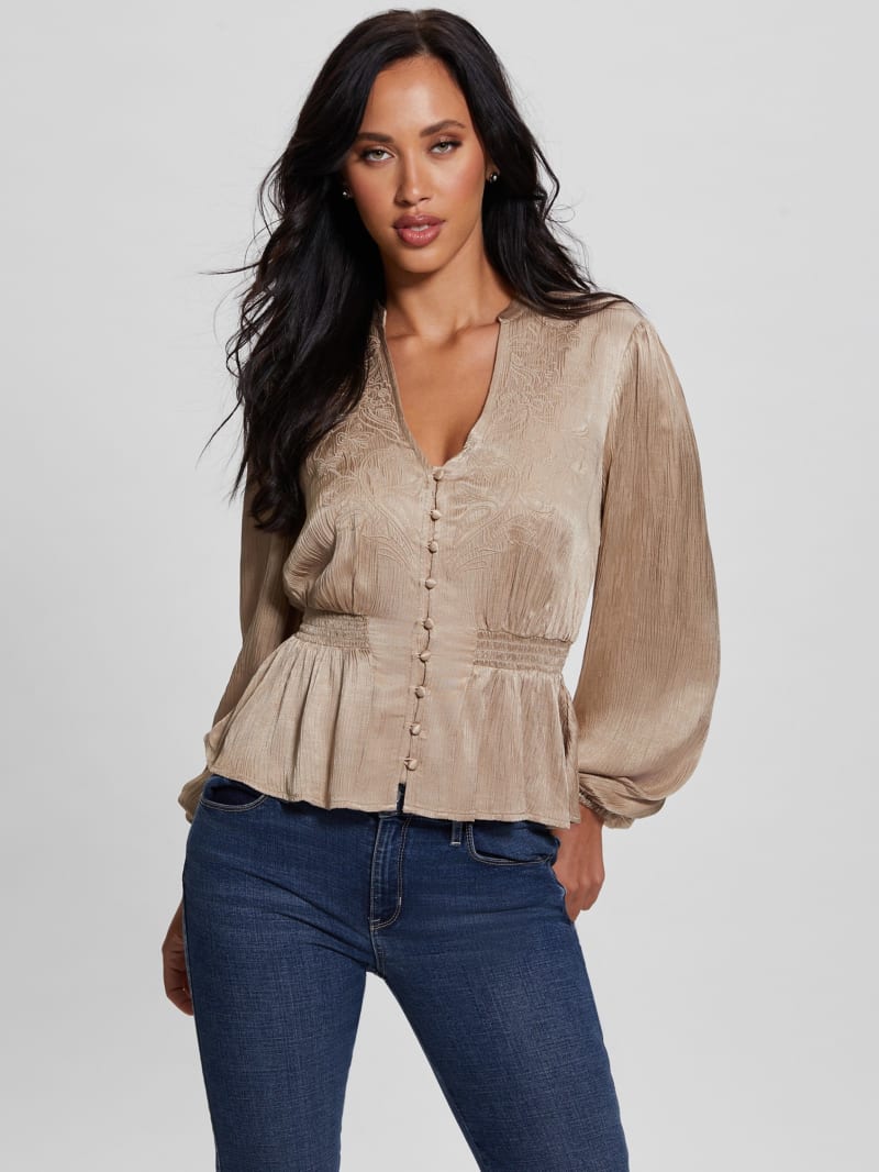 Joie Embroidered Satin Top