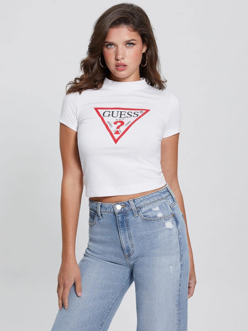Guess mock neck logo tee new arrivals