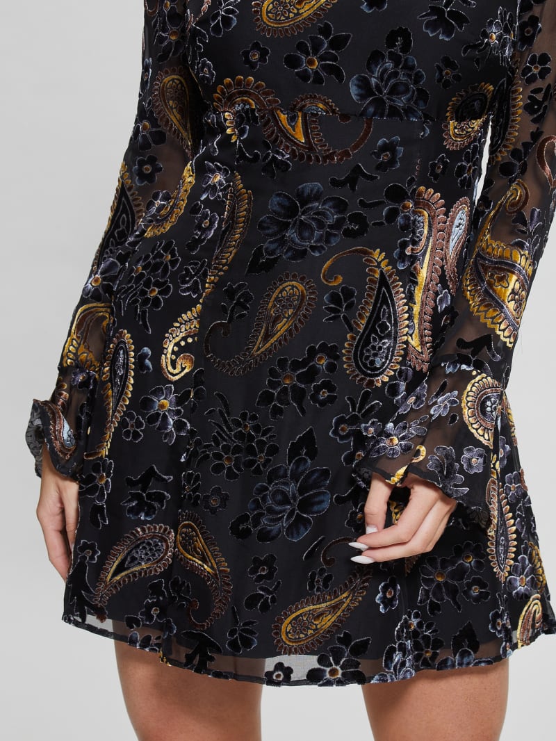 Marina Velvet Paisley Dress GUESS Canada