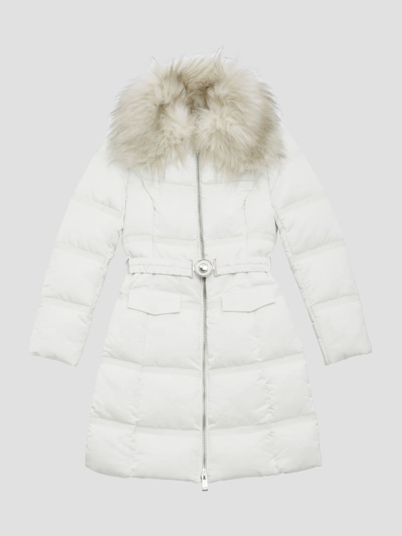 Guess Eco Marisol Belted Puffer Coat - White - L