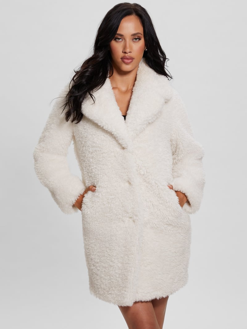 Guess white fur jacket store